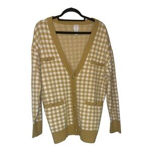 Joie Gingham V-Neck Cardigan in Gold & White